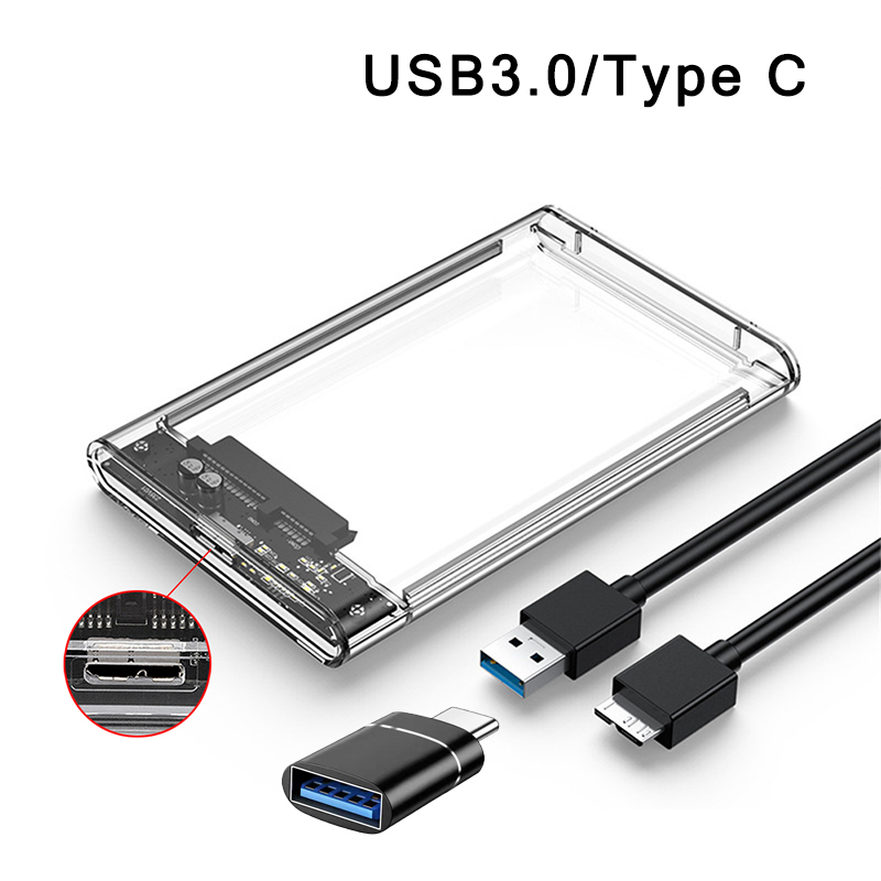 Boîtes de disque dur USB 3.0 type-c 2.5 pouces HDD SSD coque SATA boîtier de disque dur boîtier de disque dur câble 5 Gbps prise en charge 2 to UASP: BLEU CIEL