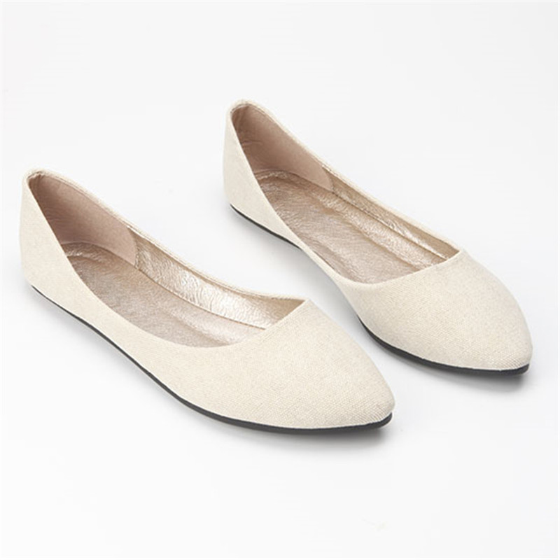 CEYANEAO Summer Breathable Pointed Flat Shoe Women's Shallow Comfortable Boat ShoeE2091: Beige / 6