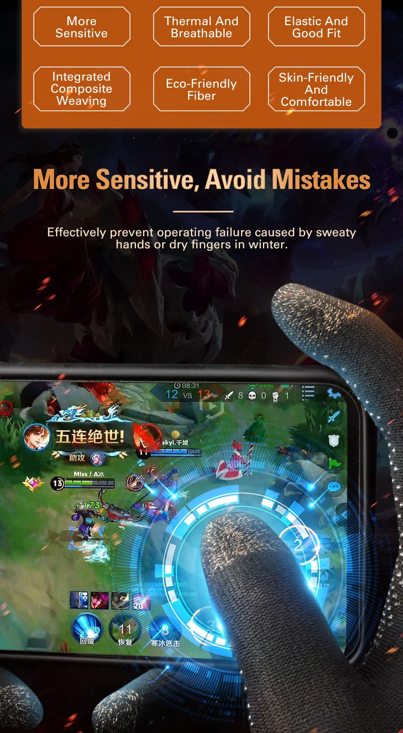 Paire de gants de jeu MEMO pour jeux mobiles, gants d'hiver pour écran tactile, gants en fibres d'argent