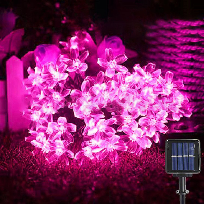 Luces solares de cerezo para jardín, guirnaldas de flores, luces de cadena, lámpara Solar impermeable para decoración navideña al aire libre: Bosque Verde / 16-20 W