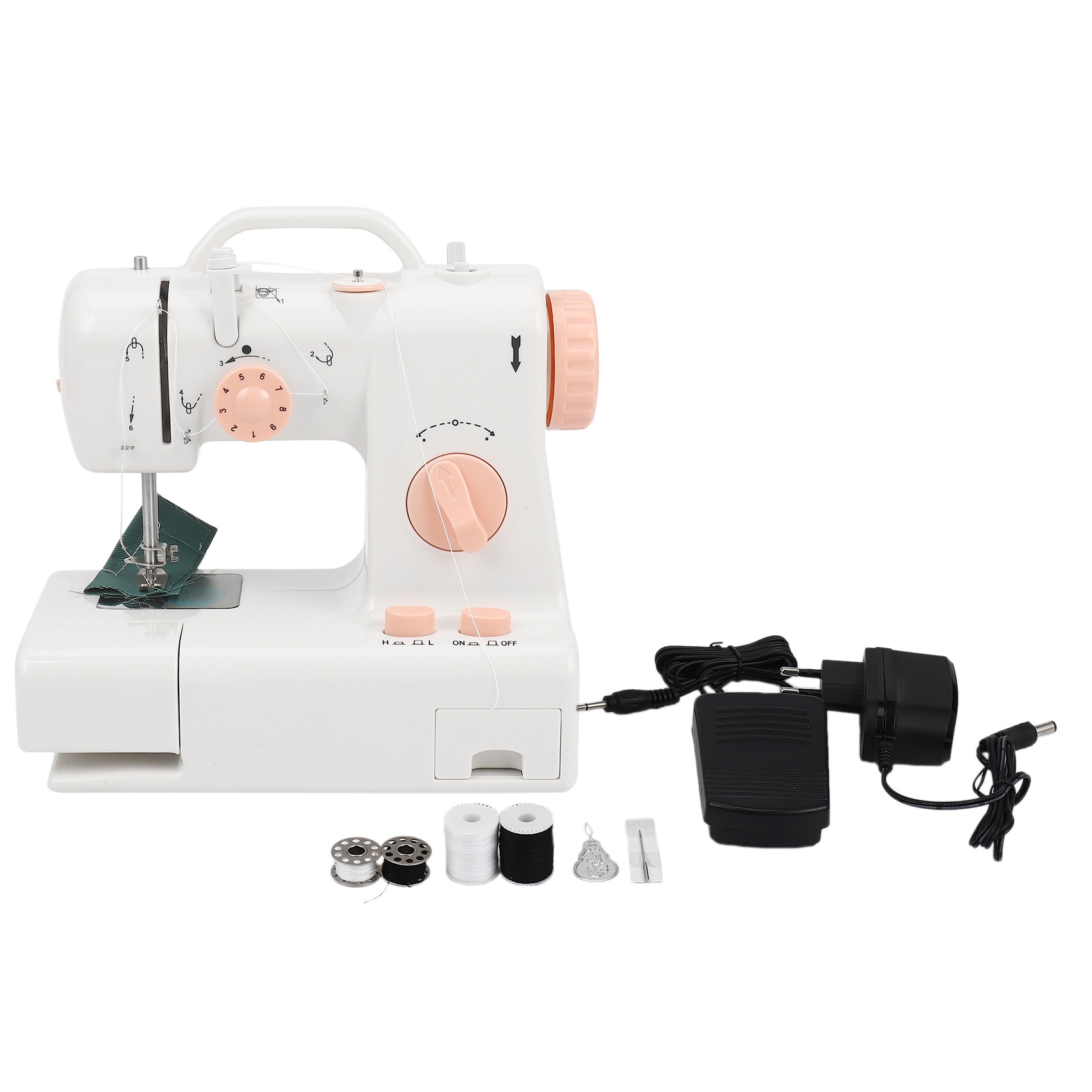 Mini Sewing Machine Fhsm-318 Built-In Light Household Multi-Function Crafting Mending Machine Easily Carried Eu Plug