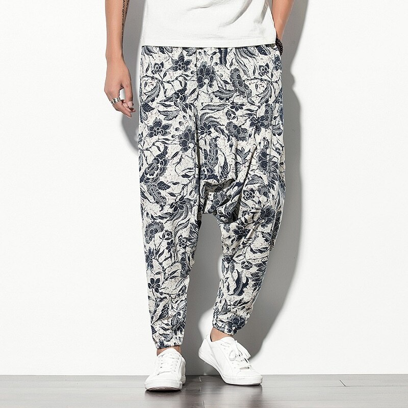 Pantalon sarouel de Style chinois pour homme, Streetwear, Vintage, décontracté, survêtement Hippie, japonais, Kimono, collection automne 10959: 4 / M