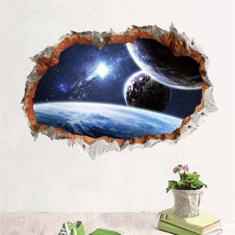 3D cassé mur trou Stickers muraux pour bureau salon chambre décoration de la maison bricolage animaux cerf loup paysage Mural Art Stickers: 2 14154