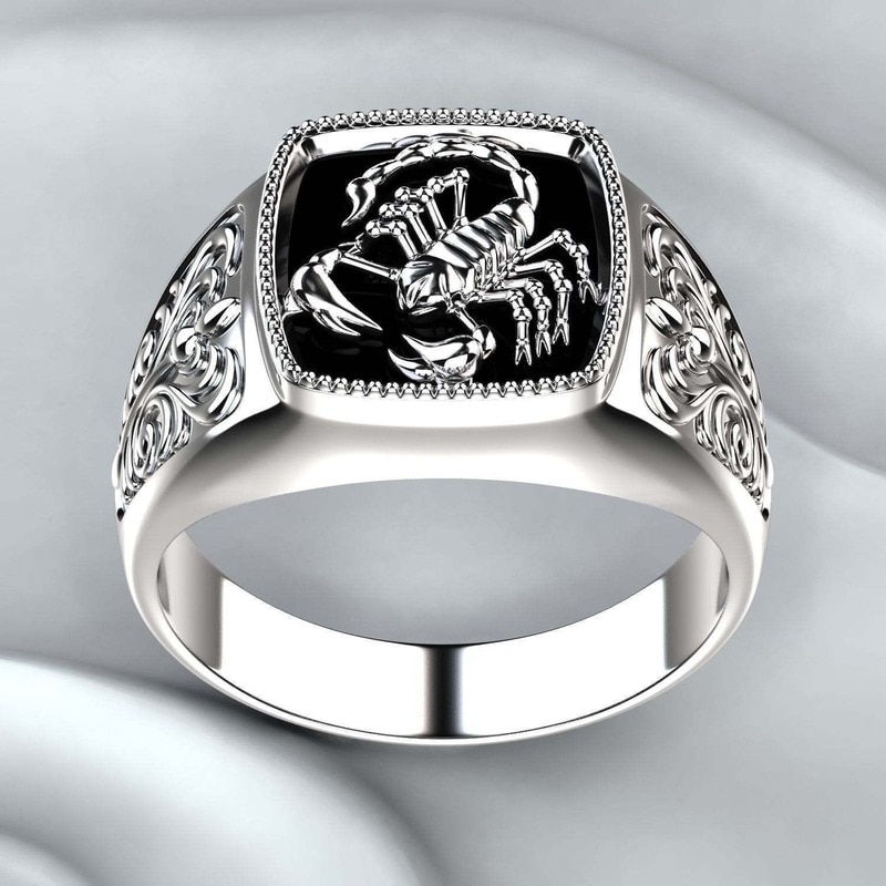 925 sølv vintage præget mænds ring scorpion mindedag ring vintage punk stil ring smykker