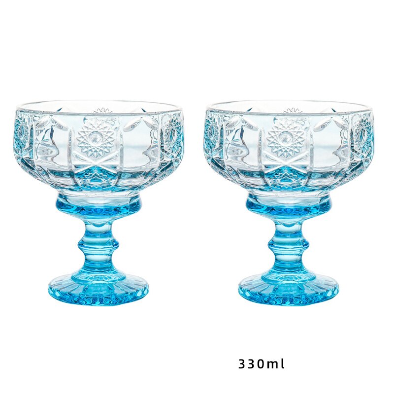 2Pcs Glass Dessert Cups Ice Cream Bowl Sundae Cup Color Retro Juice for Drinking Cup Wedding Party Wine Glasses: SunBlue