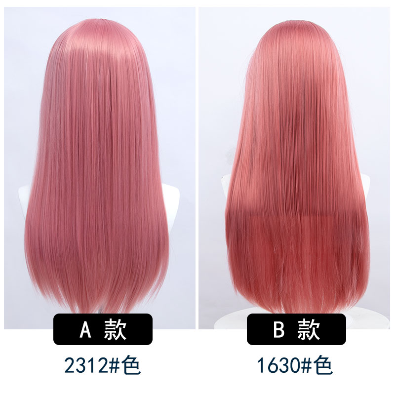Multicolor 60cm Long Hair HSIU Straight Hair Pink Gray White purple Black pink+Free brand hair net Multicolor Cosplay Wig