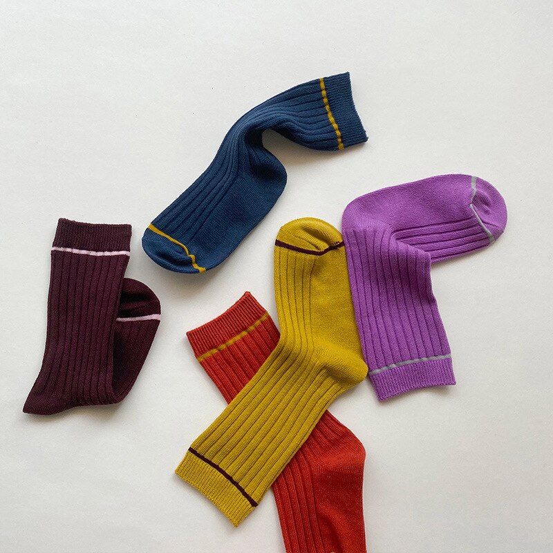 5 Paren/partij Kids Sokken Lente &amp; Herfst Katoen Gestreepte Knie Hoge Sokken Voor Jongens En Meisjes Kinderen Sokken 1-8 Jaar: 1 stripe / L (5-8Y)