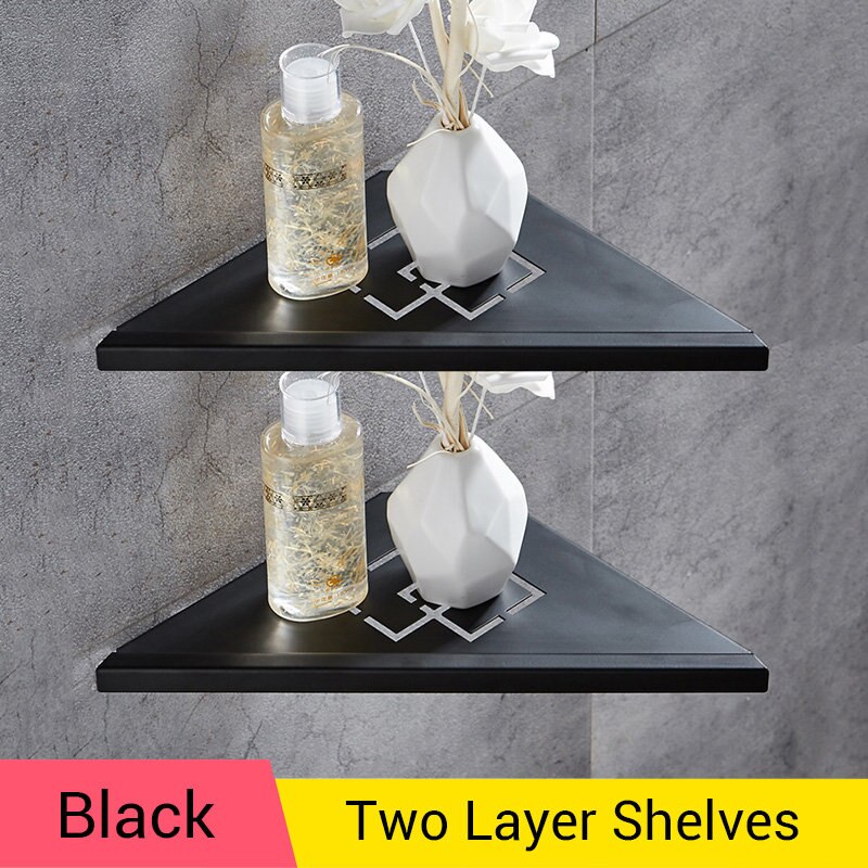 Bathroom Shelves Brushed Nickel Stainless Steel 304 Wall Bathroom Shelf Shower Caddy Rack Bathroom Accessories Shelves WF-18062: Black-2R