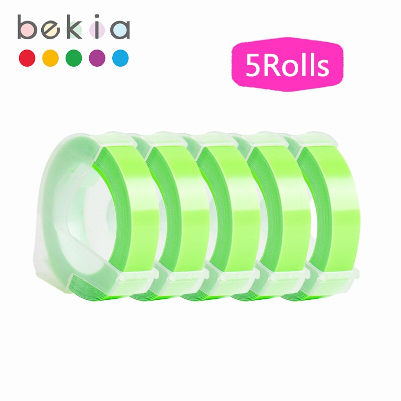 5 rolek 9mm 3D tłoczenie taśmy etykietowe kompatybilny Dymo drukarka etykiet do maszyn do pisania i taśmy do Dymo 1540 1880 1610 12965 Motex E101 202: Fluorescent green