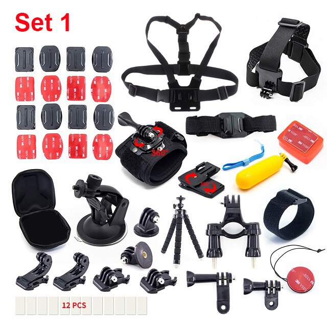 Fästen för gopro tillbehör set för go pro hero 7 svart 6 5 kit 3 -vägs selfie stick för eken  h9r h8r /  för xiaomi yi eva fodral: Uppsättning 1