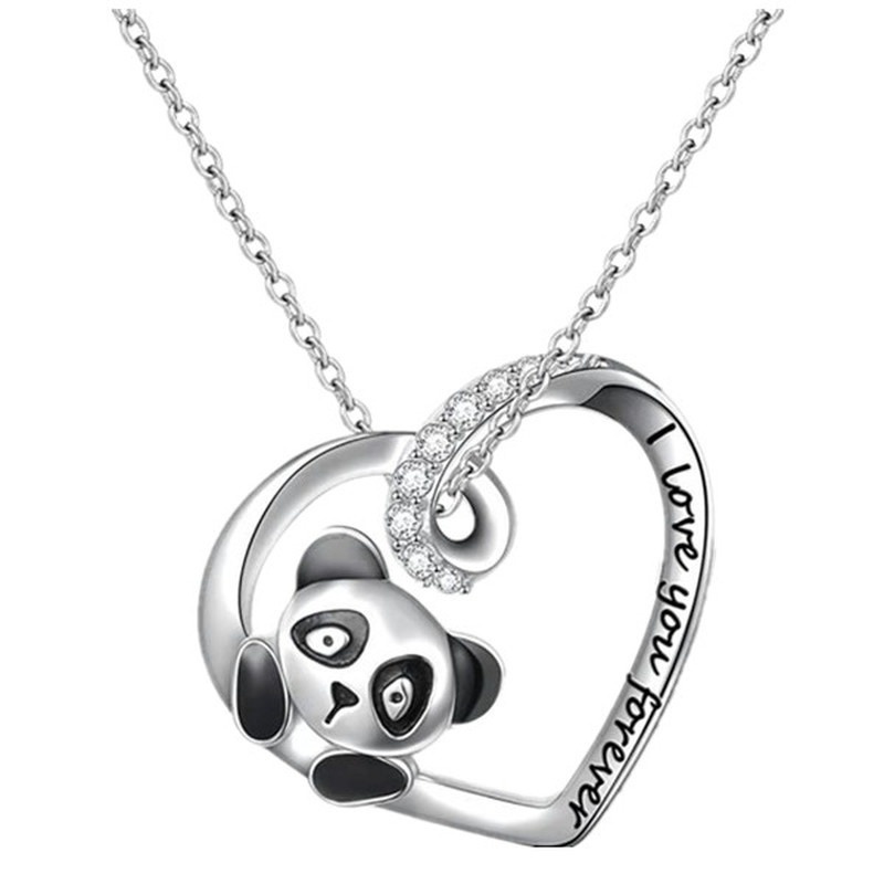 Panda Halskette Aus Sterling Silber – Herz-Anhänger Mit Panda-Charm, Geschenk Für Mädchen & Damen