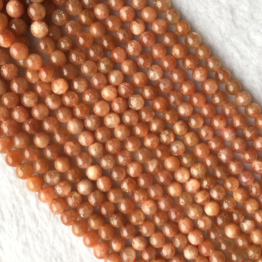 Real Genuine Natural Orange Gold Sanidine Sunstone Round Loose Gemstone Ball Beads 6mm 15" 05865