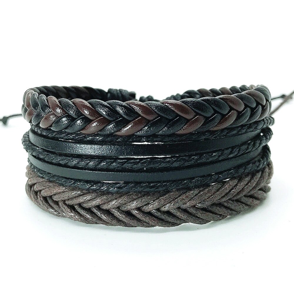 Pulsera de cuero trenzada para hombre y mujer, brazalete de cuerda multicapa hecho a mano, de joyería para pareja, 3 unids/set por juego, 2022: set 7