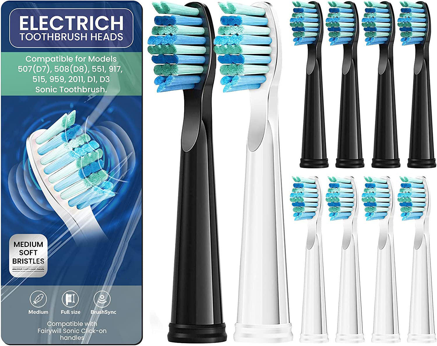 per testine per spazzolino Fairywill Sostituzione spazzolino elettrico sonico Du Pont testa FW-507/508/515/551/917/959/2011/D1/D3/D7: Beige