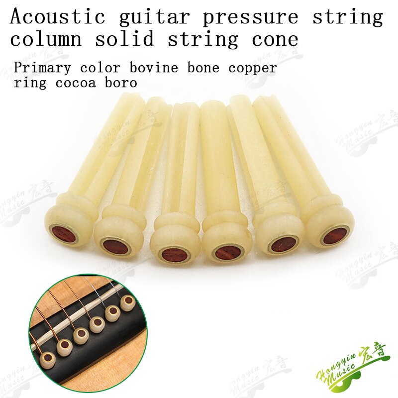 Pasadores de puente de guitarra de hueso de buey, pasador de puente para guitarra acústica con concha de perla, accesorios de guitarra circular de latón, 6 uds.