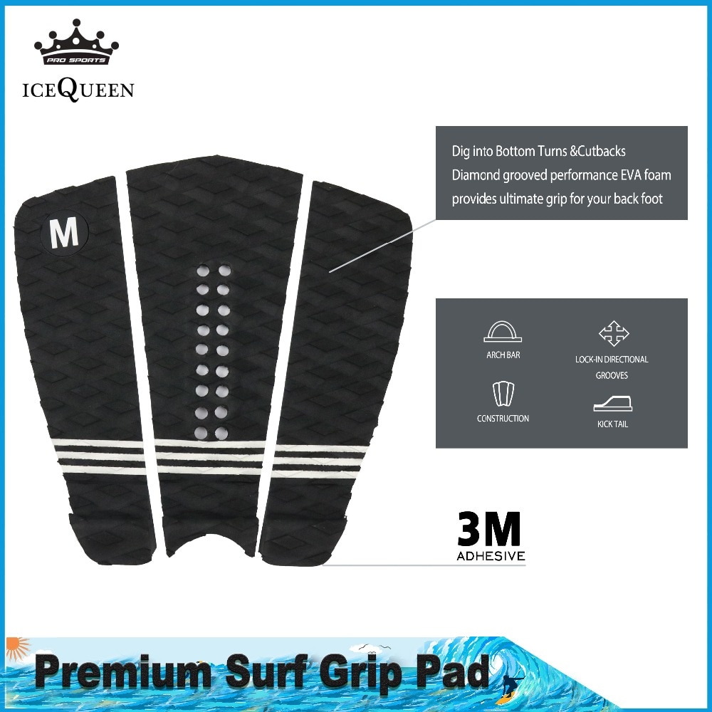 Traction Pad - 3 Piece Stomp Pad for Surfing and Skimboard with the Stickiest 3M Adhesive Grips All Boards