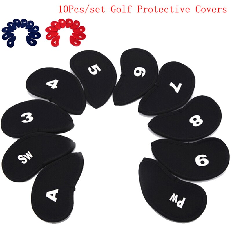 10 Pçs/set Golf Iron Head Covers de Ferro Janela de Proteção Preto Golf Club Ferro Putter Protector de Cabeça Acessórios de Golfe