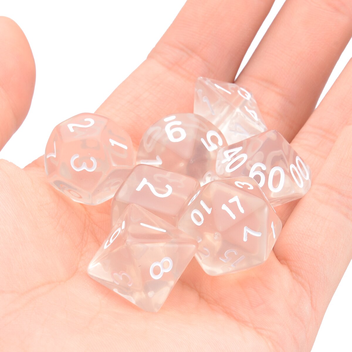 7pcs/lot White Polyhedral Transparent Dices Multi-side with Cloth Bag For RPG Game Role Playing Tools