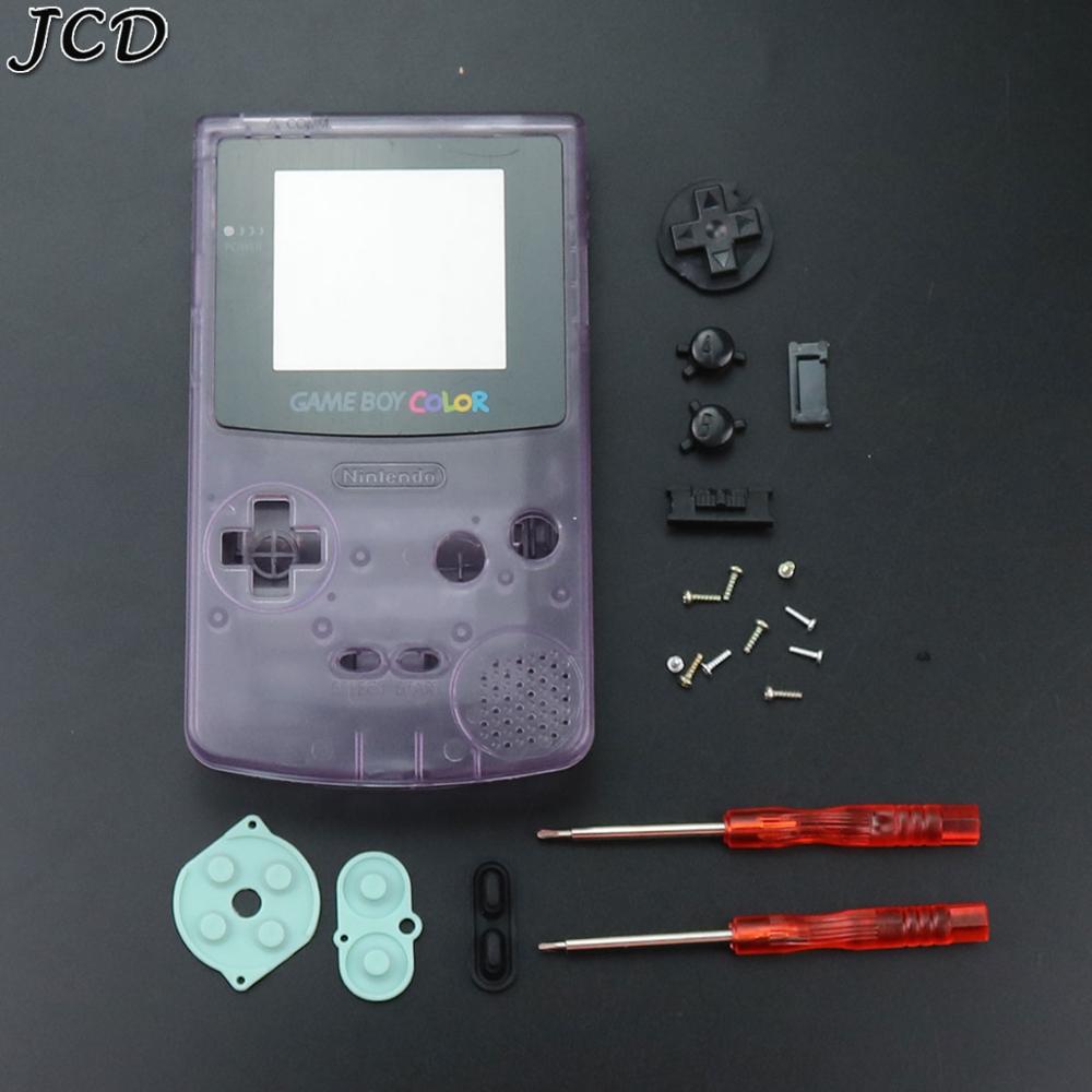 JCD Housing Shell Case Cover for Nintendo Gameboy Color Game Console for GBC Shell with buttons kits sticker label and tools: Clear Purple