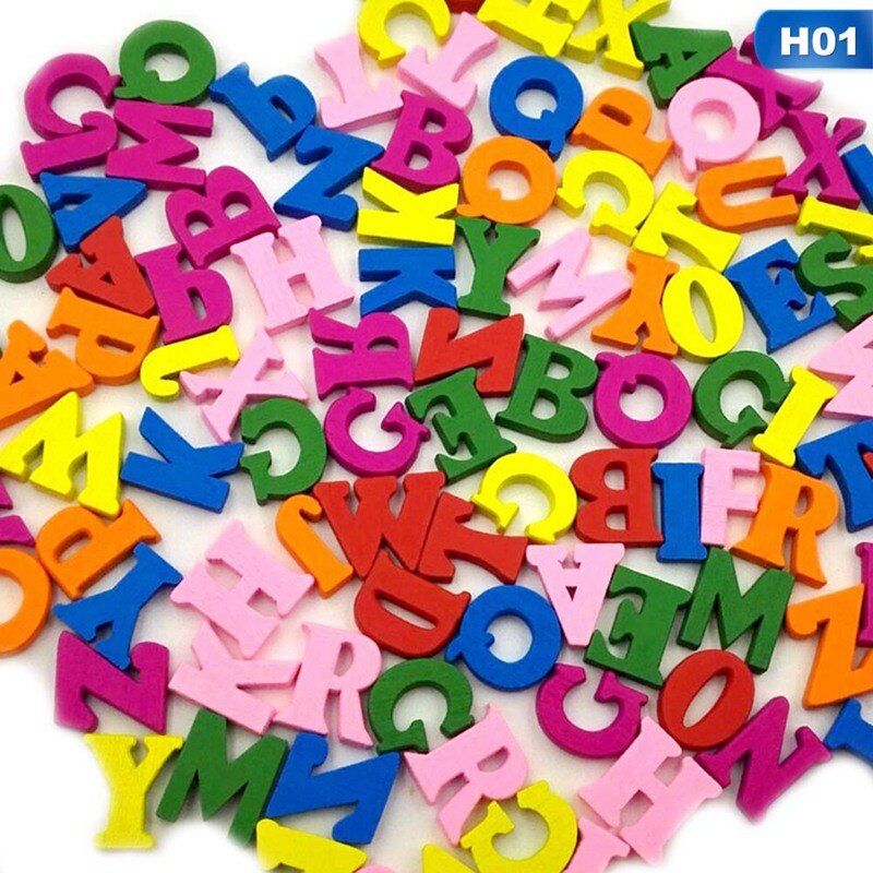 100pcs/pack Learning Wood Wooden Letter Alphabet Word Free Standing Scrapbooking Carft For Decoration Random