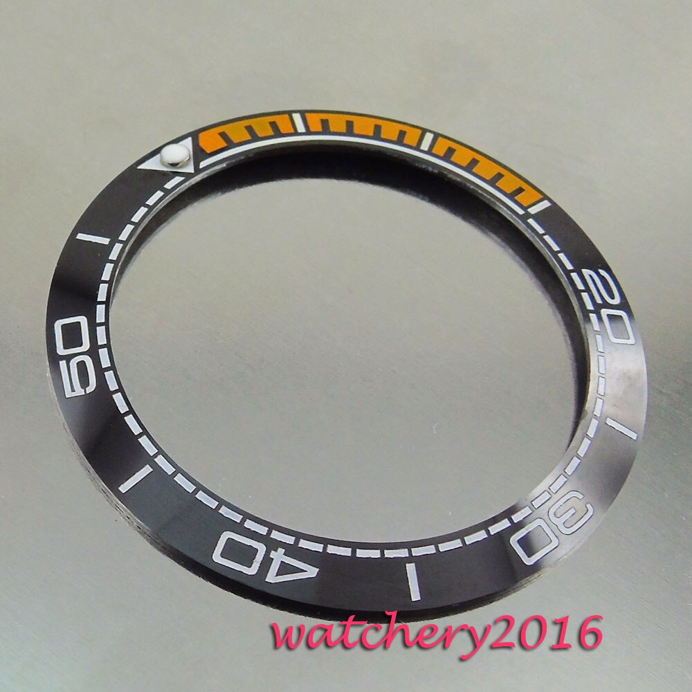 39.9mm uminous markers black &amp; orange keramische bezel witte cijfers insert horloge fit automatisch uurwerk horloge bezel