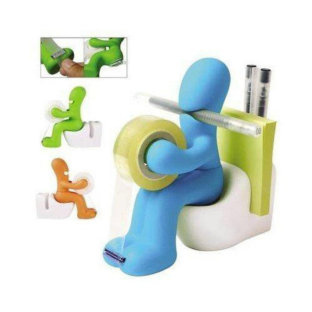 The Blue Butt Station - Desk Accessory Tape Dispenser Pen Memo Holder Clip Storage (blue & white) r60