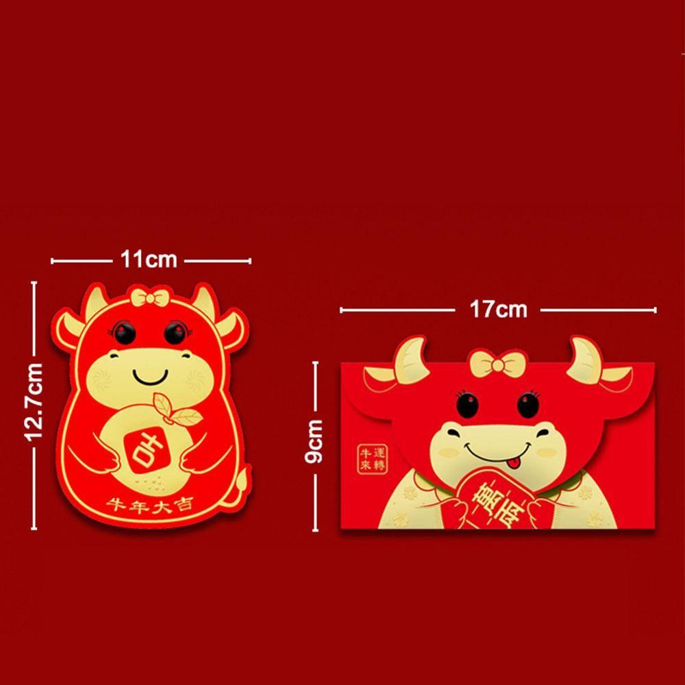 6pcs OX Lucky Chinese Red Envelopes Lucky Pockets Red Packet For Chinese Year Spring Birthday Marry Party