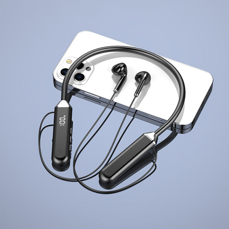 Magnetische NackenbüGel-Kopfhörer, kabellose Bluetooth 5.2-Kopfhörer, LED-Anzeige, Headset, Sport-Ohrhörer mit Geräuschunterdrückung und Mikrofon: Schwarz
