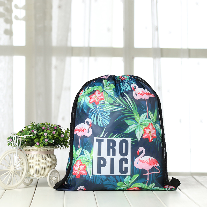 drawstring Backpack drawstring bag Women 3D printing travel softback men Casual bags unisex drawstring shoulder Flamingo: KS12-8