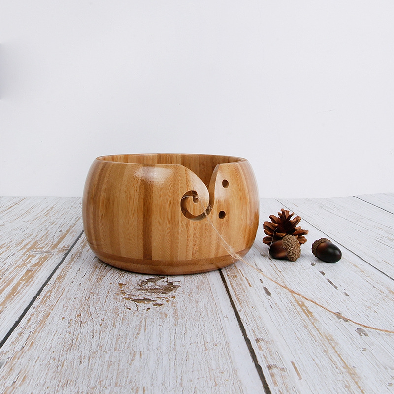 Handmade Natural Wooden Wool Yarn Storage Bowl Crochet Knitting Needle Storage Holder Knitting Accessories Home Organizer
