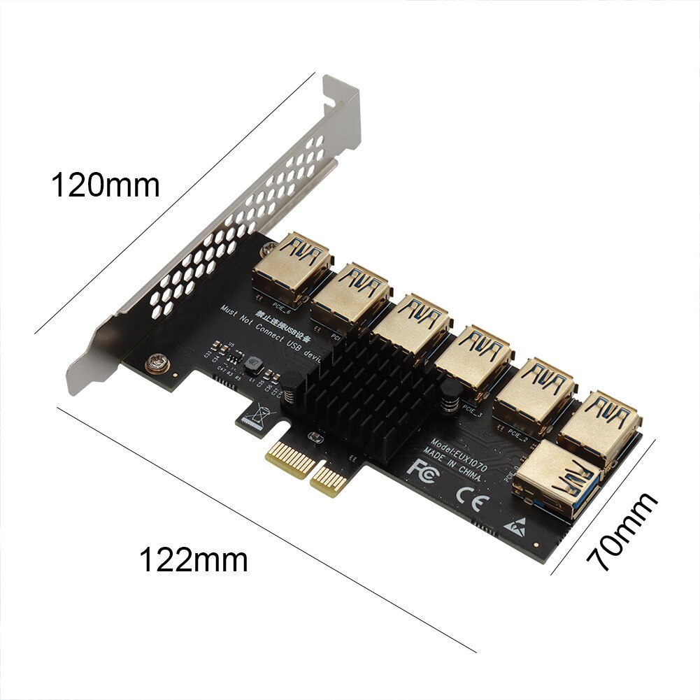 Gold PCI Express Multiplier Riser PCIE 1 To 7 Port USB 3.0 PCI Express 1X 4X 8X 16X Extender Riser For Video Card Miner Mining