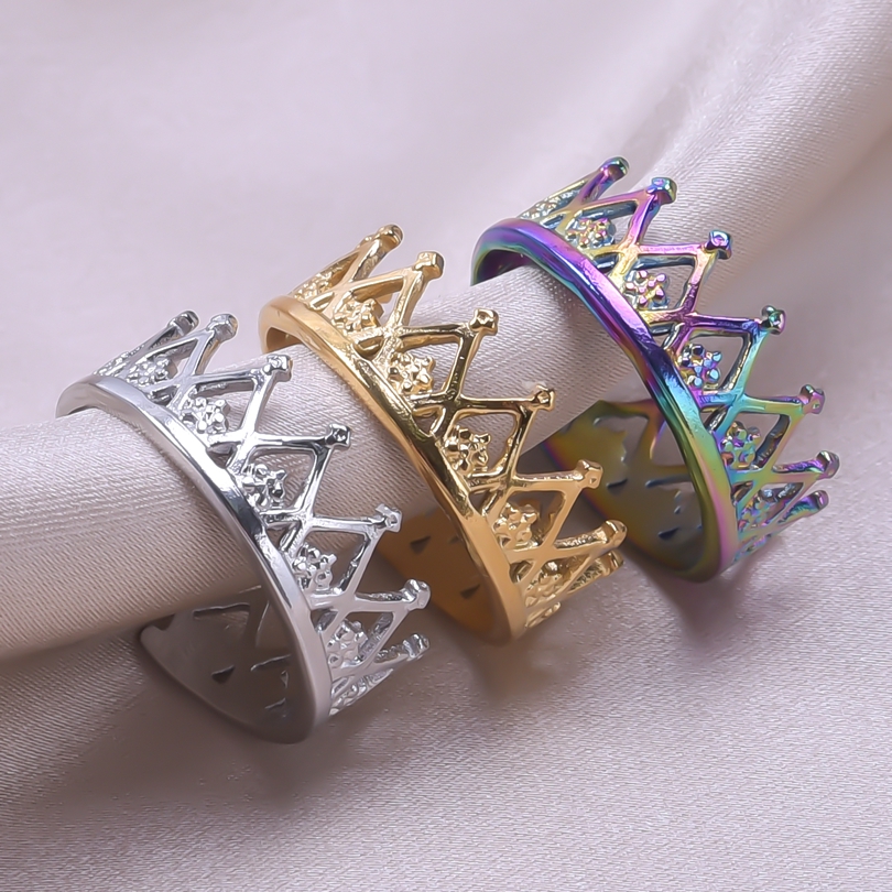 Anello corona in acciaio inossidabile per donna uomo Anello aperto regolabile irregolare Accessori per gioielli di moda punk minimalista Regali per feste