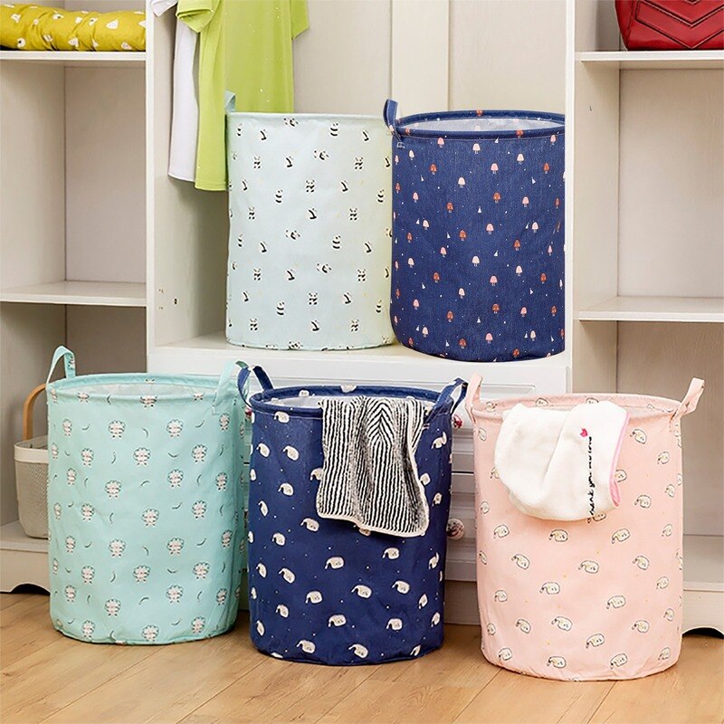 Foldable Laundry Basket Canvas Large Laundry Hamper Dirty Clothes Storage Organizer Bucket Home Portable Storage Bag for Toys