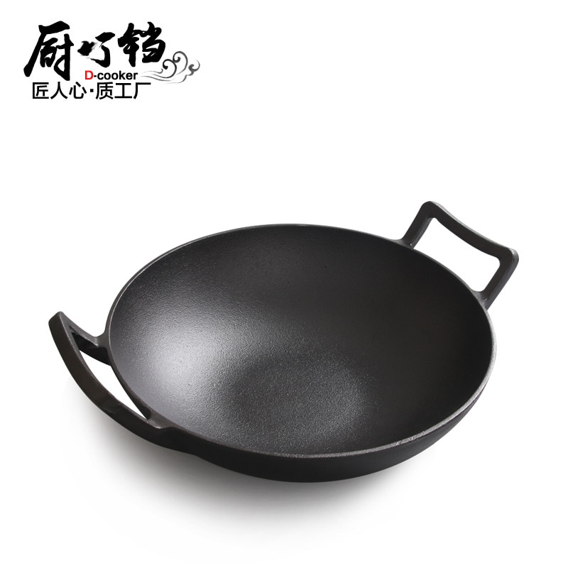 Cast iron pan flat bottom wok non-stick wok induction cooker general pig iron pan