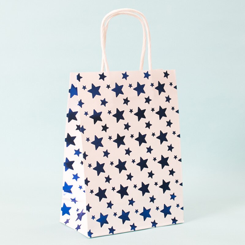 30pcs/lot Stars Striped Bag Paper Bags Birthday Wedding Party For With Handle 21*15*8cm: Blue Star