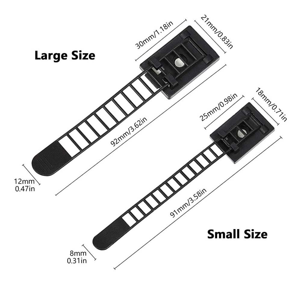 50 stk. 2 størrelser justerbare selvklæbende nylon kabelstropper kabelbindere ledningsklemme til ledning af store og små