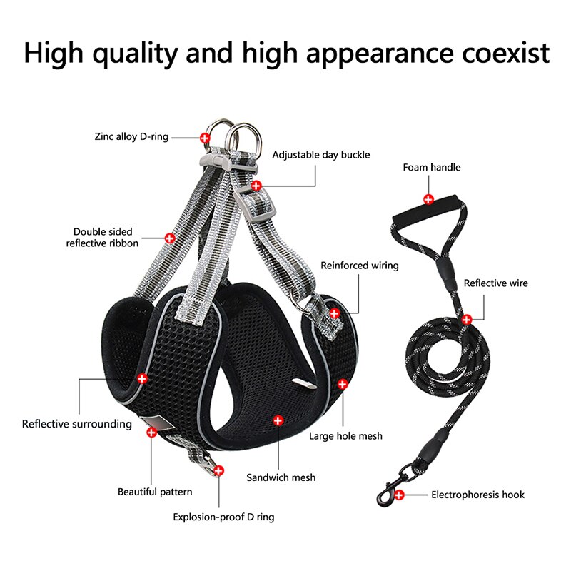 Large Dogs Harness Vest Breathable No Pull Dog Training Harness Adjustable Reflective Pet Harnesses For Pitbull Labrador Collars