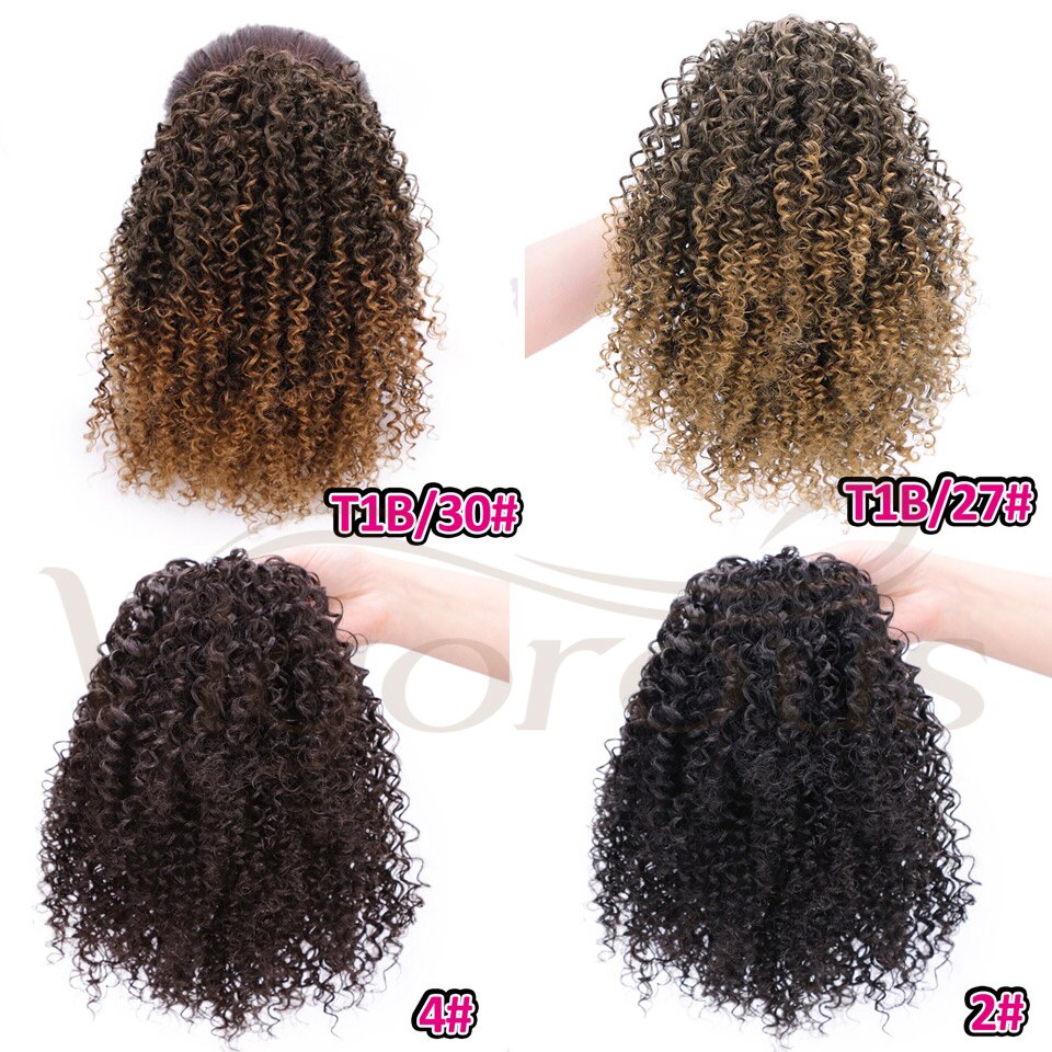 Vigorous Afro-coletero corto rizado para mujer, pieza de cabello para mujer negra Afro, coleta sintética con Clip en el cabello