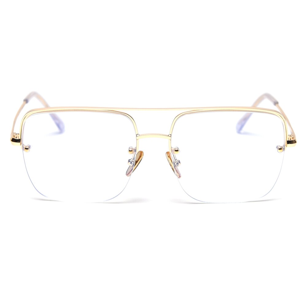 Peekaboo oversized blue light blocking glasses square gold half frame prescription glasses frames for women semi-rimless metal