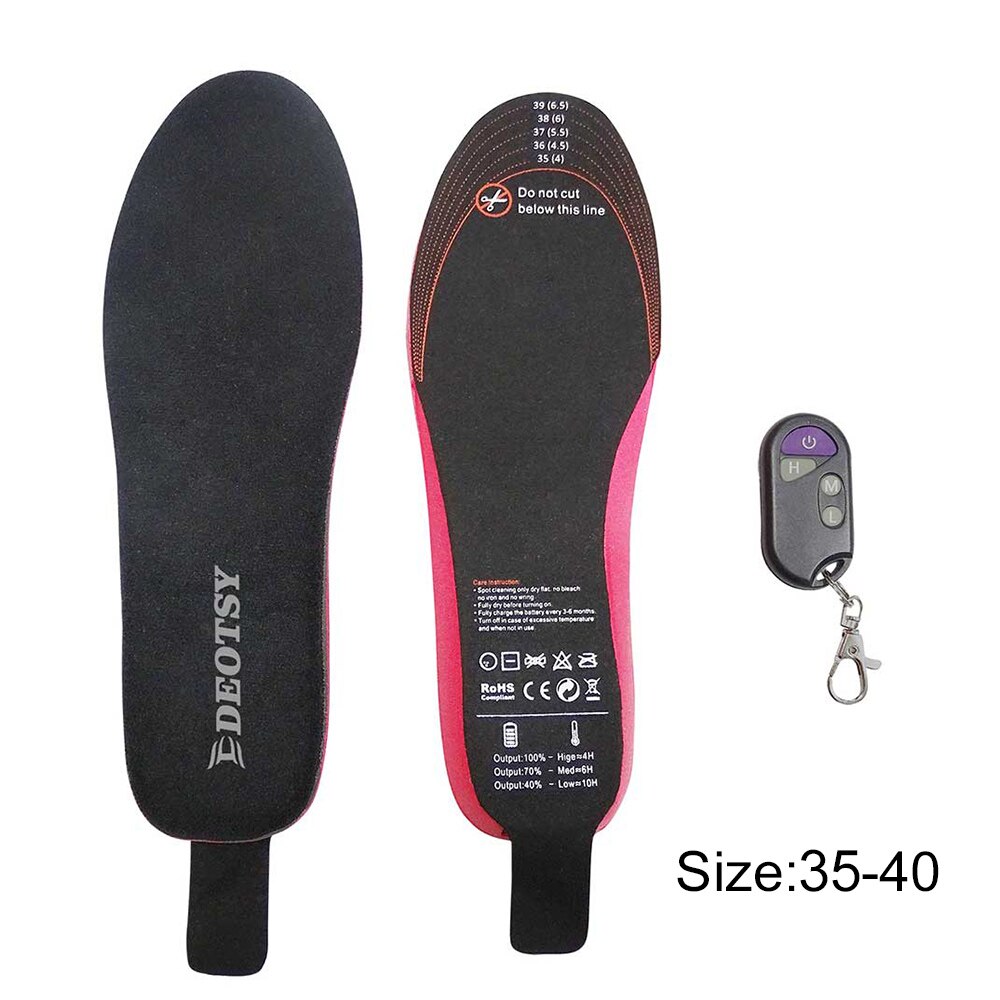 Beheizbare einlegesohlen mit fernbedienung, wiederaufladbare elektrische beheizbare schuheinlagen für wintersport, skifahren, jagen: 35-40 größe