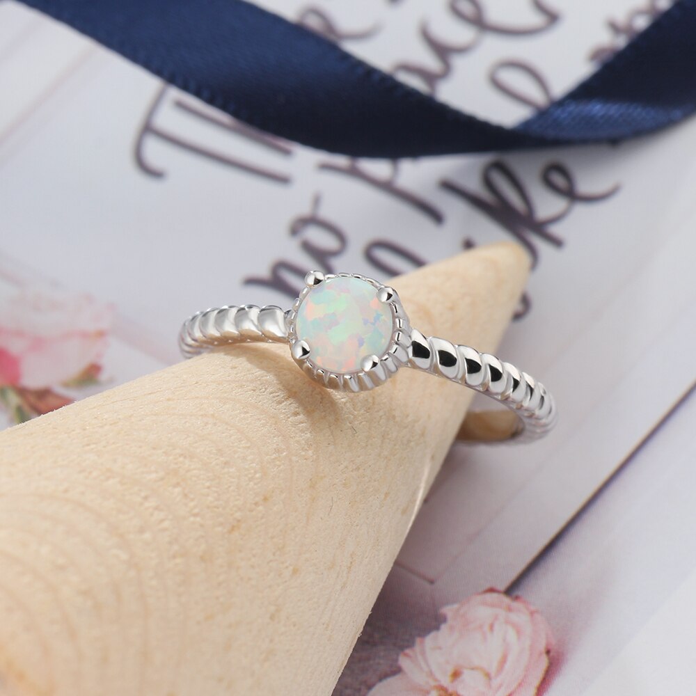 Simples real 925 anel de prata esterlina com redondo branco pedra opala aniversário presentes jóias finas anéis de dedo feminino (lam hub fong)