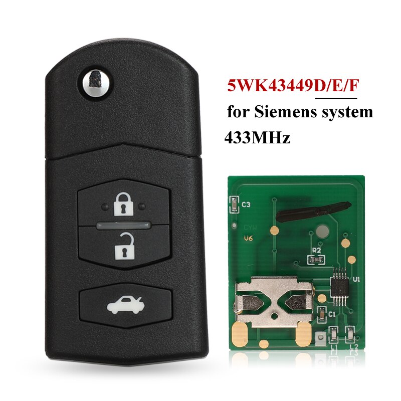jingyuqin 3BTN Flip Car Remote Key Fob For Mazda 5WK43449D /5WK43449E /5WK43449F 433MHz M2 Demio M3 Axela M5 Premacy M6 Atenza: 5WK43449x NoChip