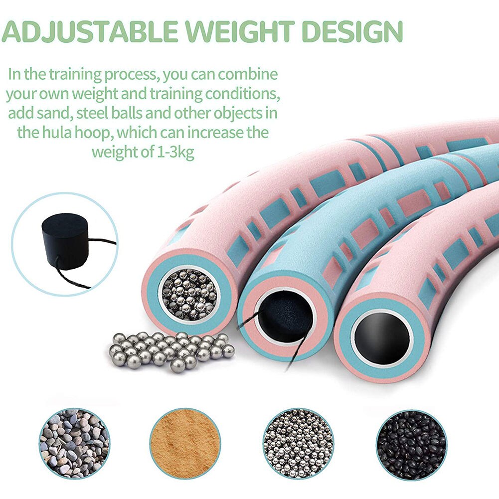 Weighted Exercise Hoop Fitness Hoop Portable Thickened Foam Stainless Steel Inner Core Adjustable Hoop for Adults Ladies Pink