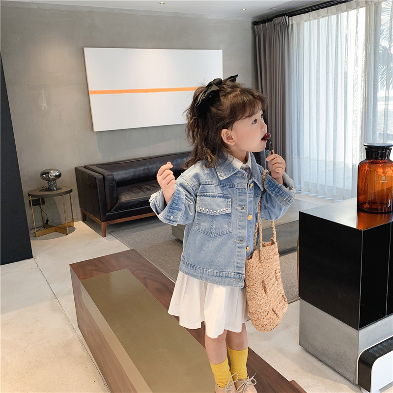 Lettere di moda stampa bambini giacche di jeans stile coreano neonate Casual allentato Jean cappotti primavera autunno abbigliamento per bambini 2-6Y