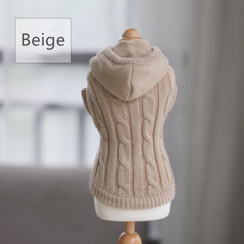 Selvopvarmende vintertøj til kæledyr europæisk klassisk kæledyrstrøje hættetrøje unisex hundesweater med klassisk aran strik frakke: Beige / S
