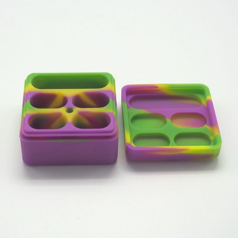 1pc 4+1 26ml Non-stick Silicone Container Colorful Food-grade Silicone Oil Box Reusable Silicone Herb Wax Jar Kitchen Gadget: Purple yellow green