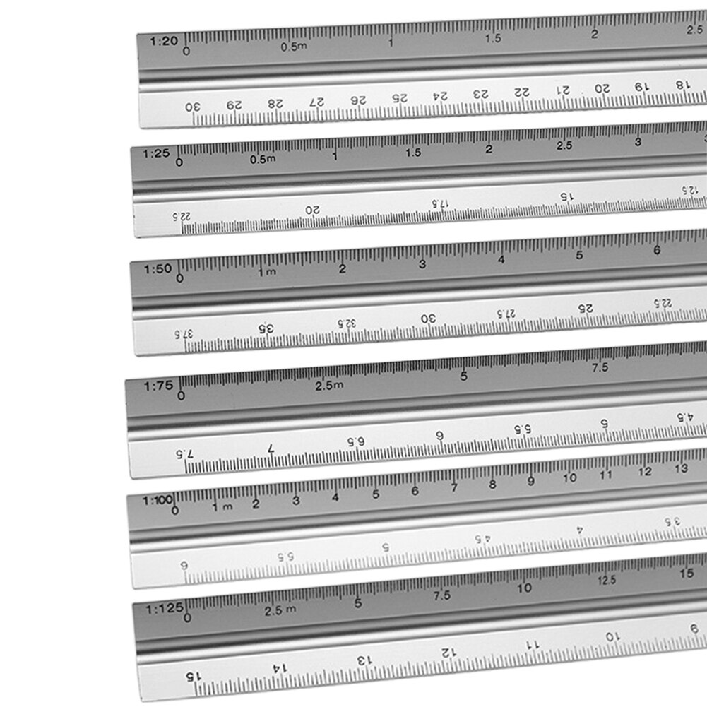 30cm Aluminium Alloy Ruler 1/20 1/25 1/50 1/75 1/100 1/125 Triangular Scale Ruler For Graphics Triangular Measuring Ruler