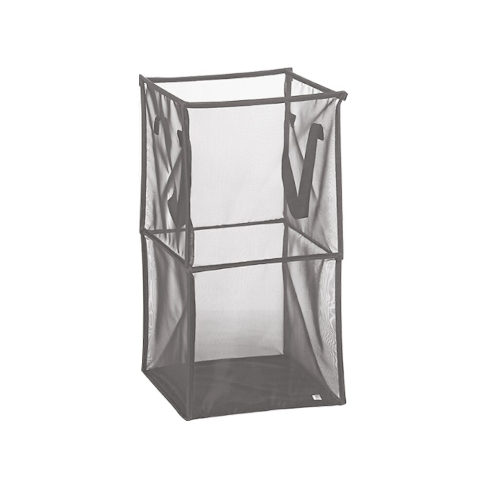 Cesta de malla cuadrada portátil para ropa sucia, contenedor de almacenamiento con asas de ropa sucia, organizador para el hogar, Cubo de almacenamiento de artículos diversos, 1/2 capas: gray 32x32x64cm
