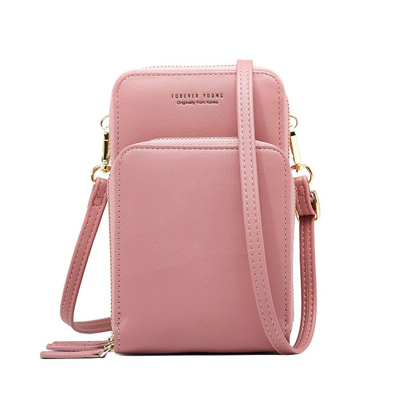 HEIßER 3 Schichten Große Kapazität Telefon Tasche Schulter Tasche Für Frauen Pu Leder Weibliche Kleine Umhängetaschen Damen Messenger Geldbörse: Dk Pink