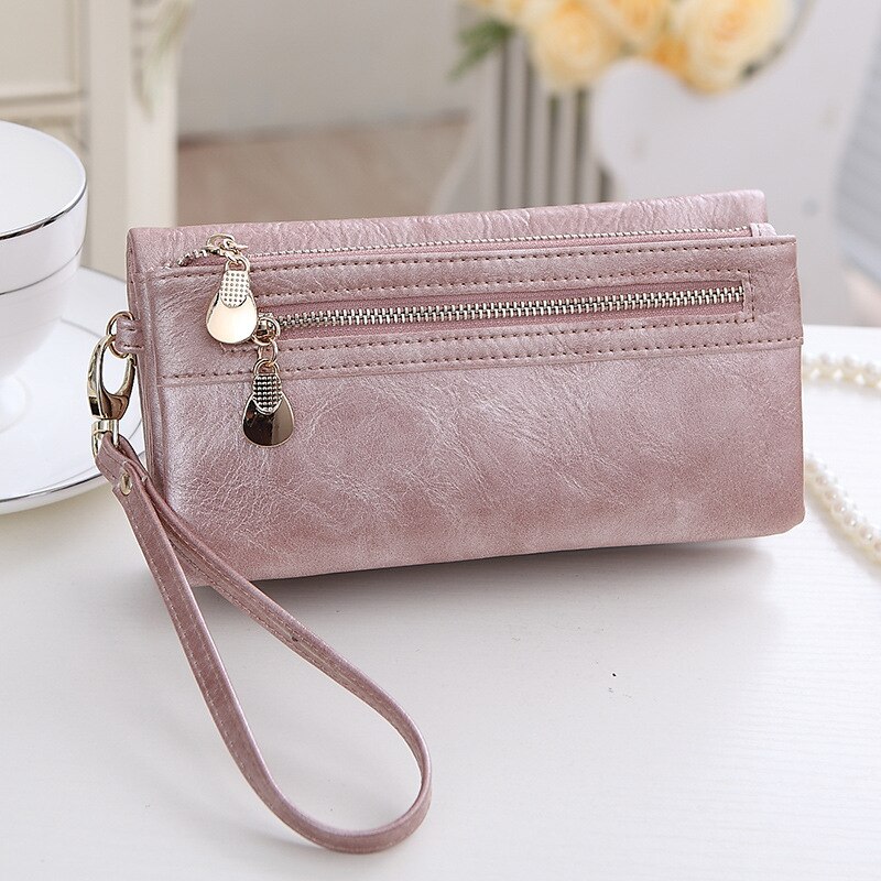 Dames portemonnee met hoge capaciteit, lange pu leren portemonnee, dames portemonnee met dubbele rits, clutch, portemonnee voor dames, polsbandje